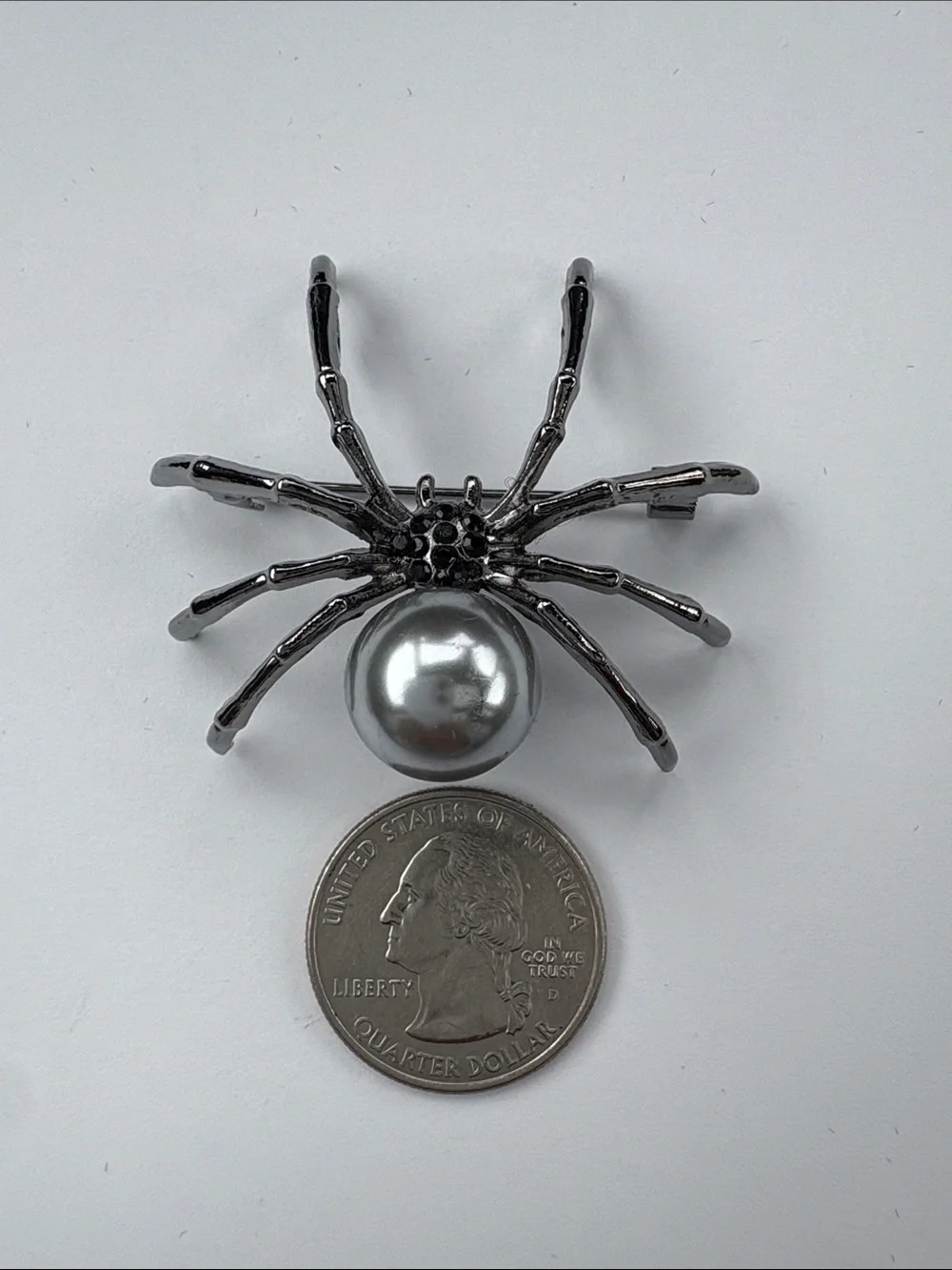 Silver Spider Brooch with Pearl Body